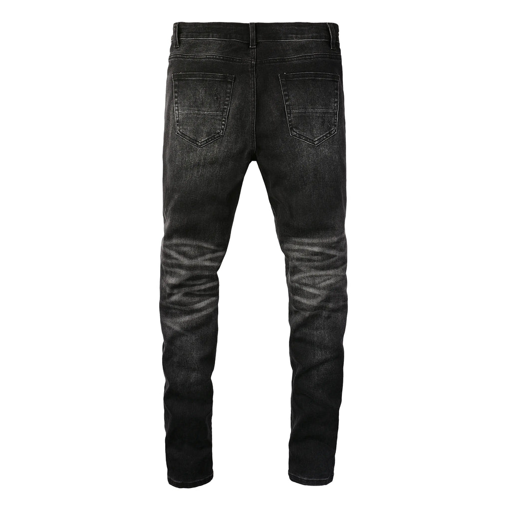 Ripped Panelled Bandana Jean - Washed Black - SAINT JAXON