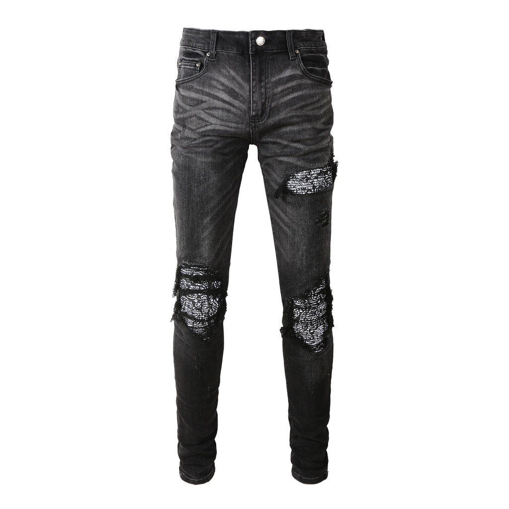 Ripped Panelled Bandana Jean - Washed Black - SAINT JAXON