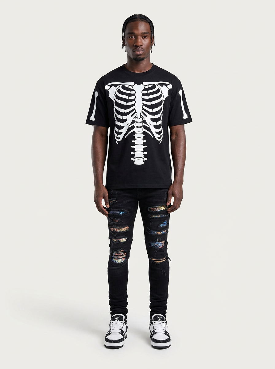 Ripped Panelled Multi Bandana Jean - Multi