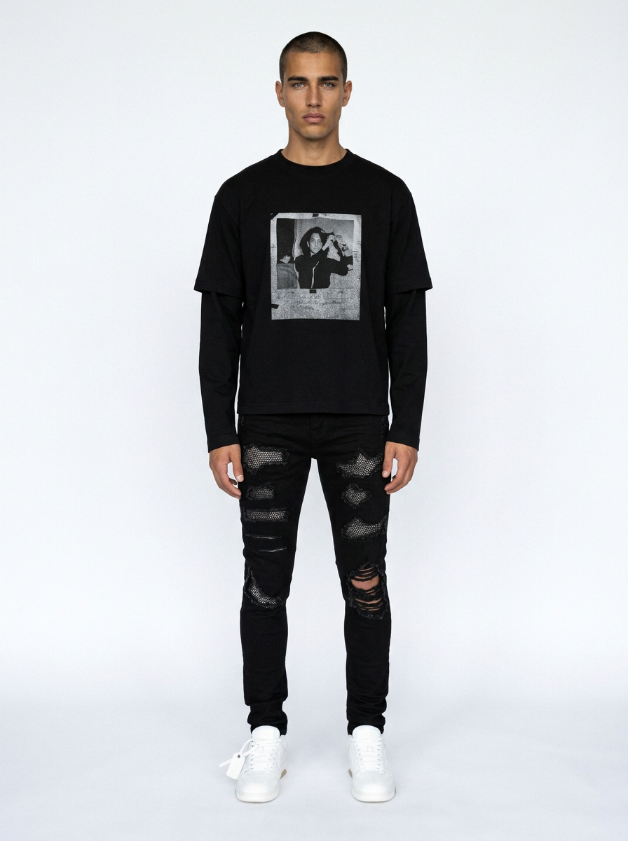 Ripped Rhinestone Jean - Black