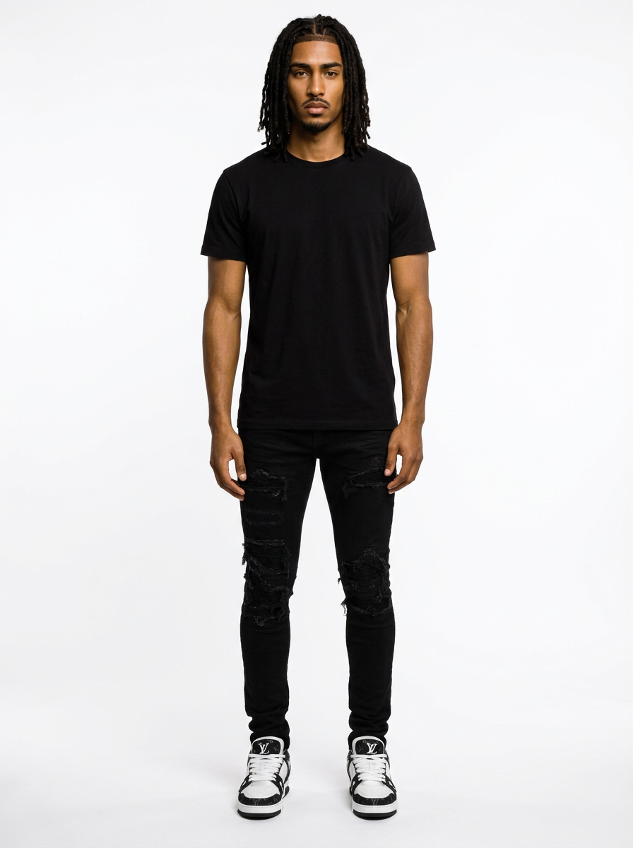 Ripped Panelled Patched Jean - Black