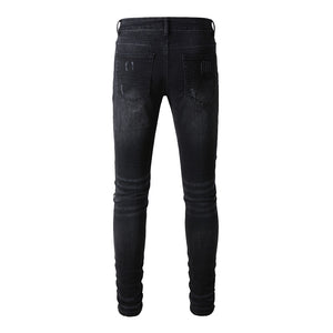 Ripped Panelled Multi Bandana Jean - Black