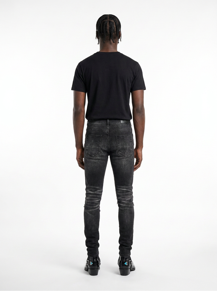 Ripped Panelled Bandana Jean - Washed Black