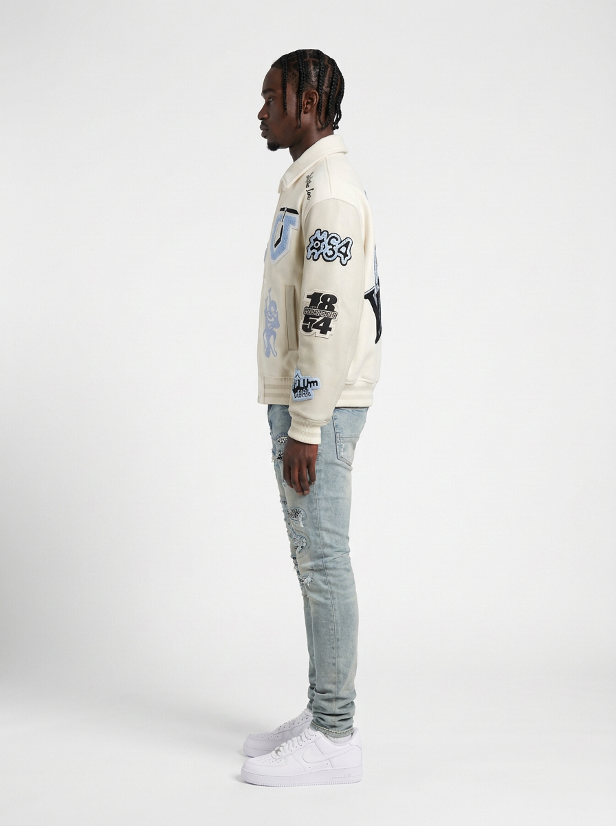 Ripped Panelled Bandana Jean - Blue Fade