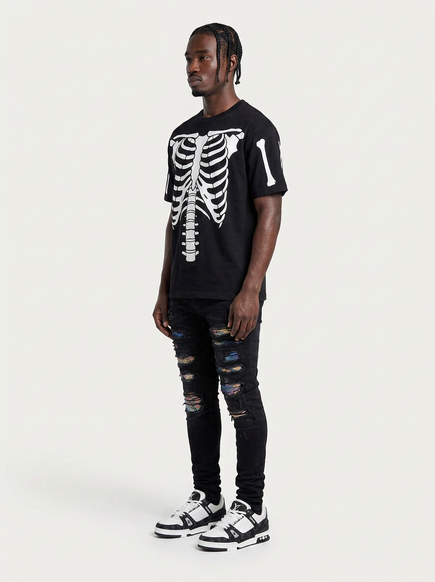 Ripped Panelled Multi Bandana Jean - Multi