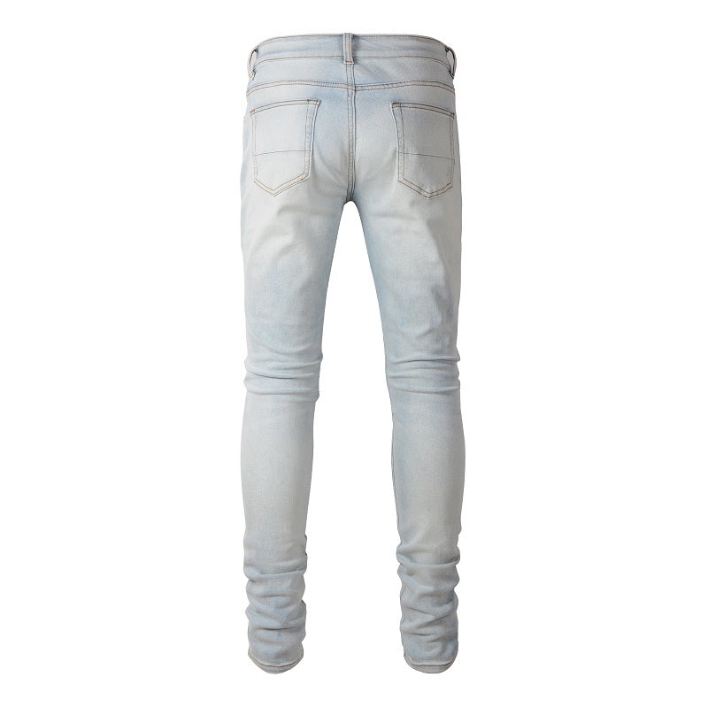 Ripped White Panelled Patched Jean – Light Blue