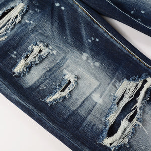 Ripped & Repaired Jean - Dark Blue Fade