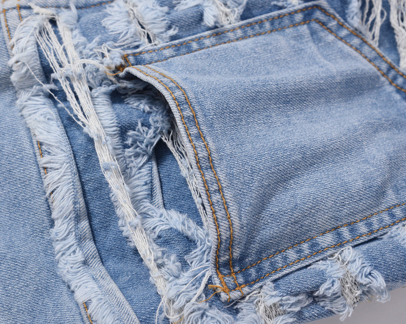 Frayed & Distressed Jean - Blue