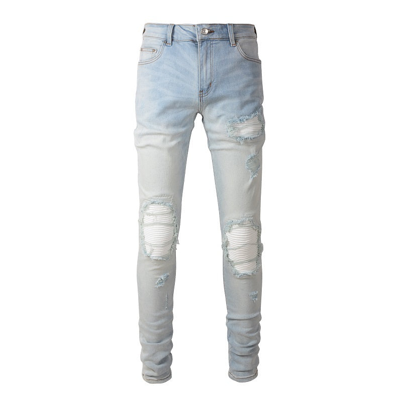 Ripped White Panelled Patched Jean – Light Blue