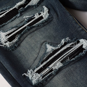 Ripped Panelled Patched Jean - Dark Blue