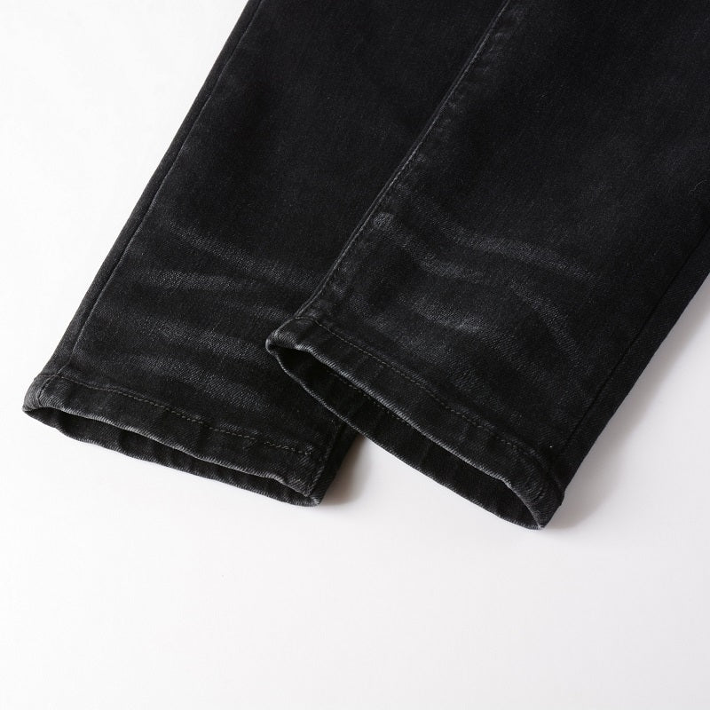 Ripped Panelled Multi Bandana Jean - Black