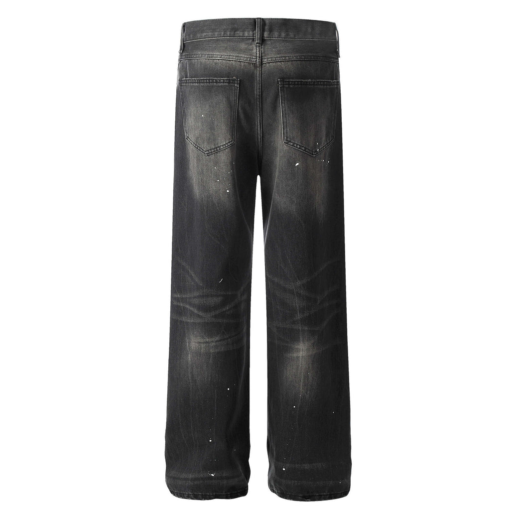 Straight Baggy Paint Splash Jean - Dark Grey