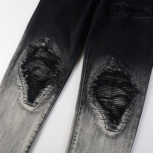 Repaired Panelled Dip Fade Jean - Black