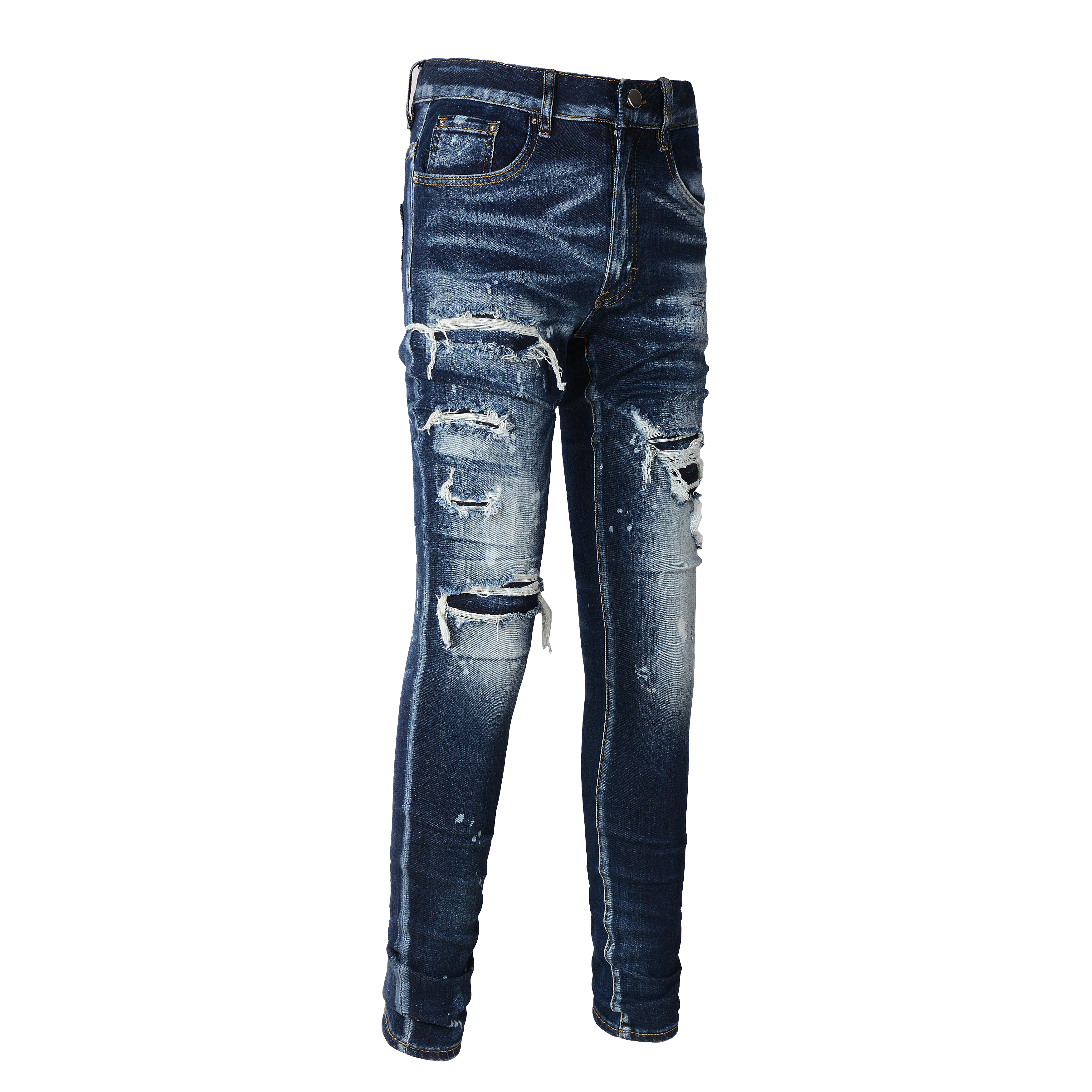 Ripped & Repaired Jean - Dark Blue Fade