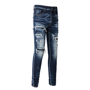 Ripped & Repaired Jean - Dark Blue Fade