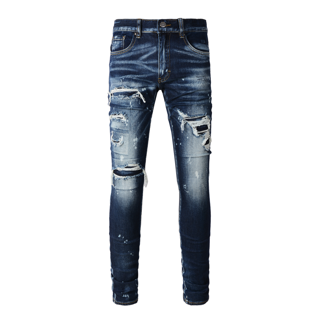 Ripped & Repaired Jean - Dark Blue Fade