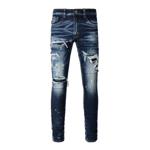 Ripped & Repaired Jean - Dark Blue Fade