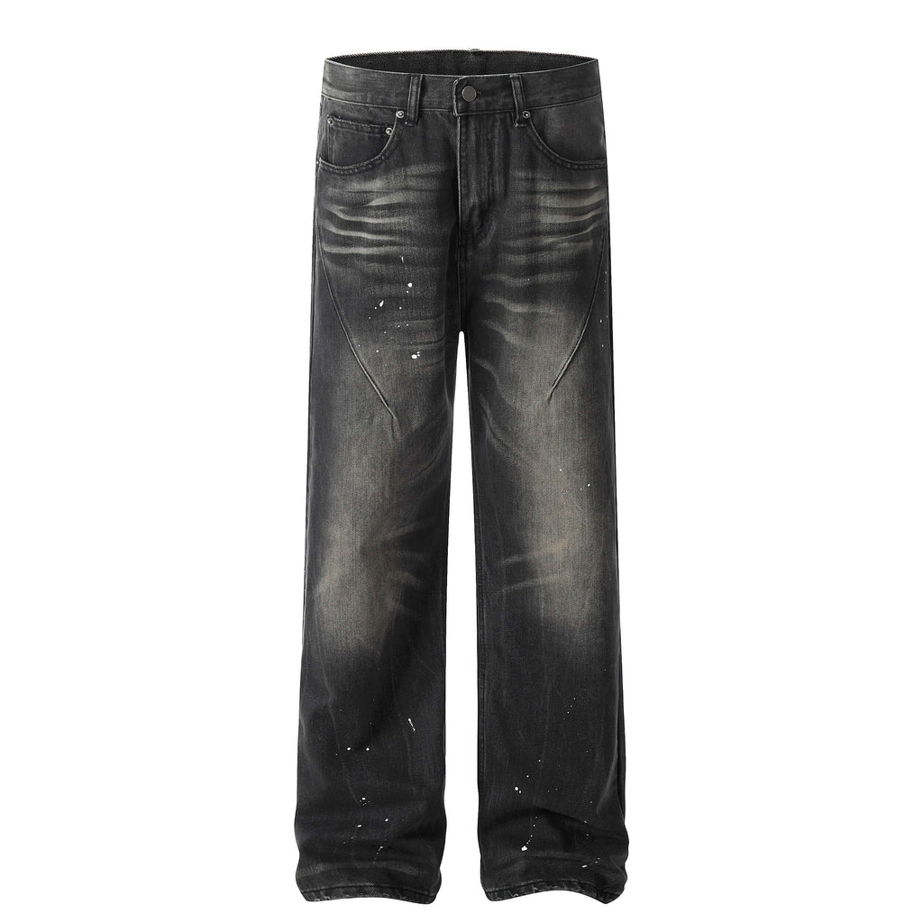 Straight Baggy Paint Splash Jean - Dark Grey