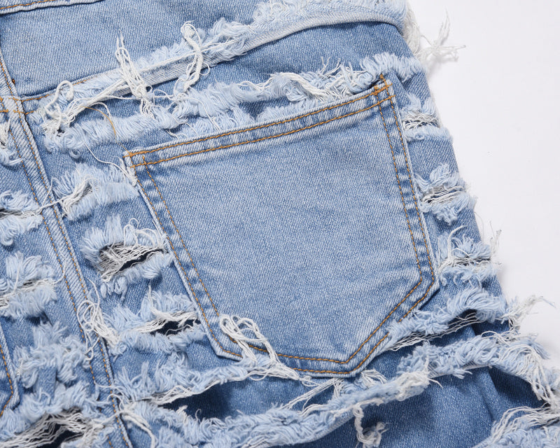 Frayed & Distressed Jean - Blue