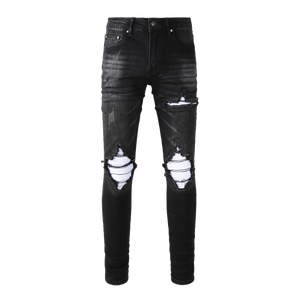 Ripped White Panelled Patched Jean - Black