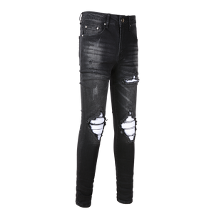 Ripped White Panelled Patched Jean - Black