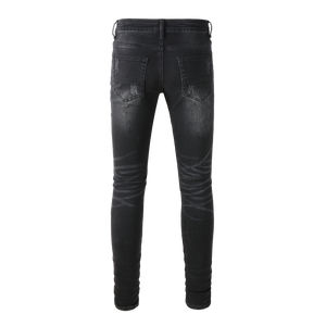 Ripped White Panelled Patched Jean - Black