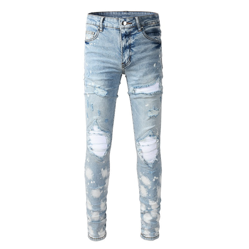 Ripped & Repaired Paint Splash Jean - Light Blue