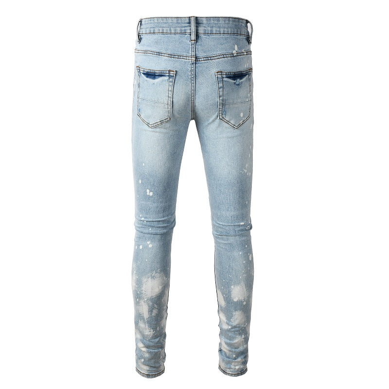 Ripped & Repaired Paint Splash Jean - Light Blue