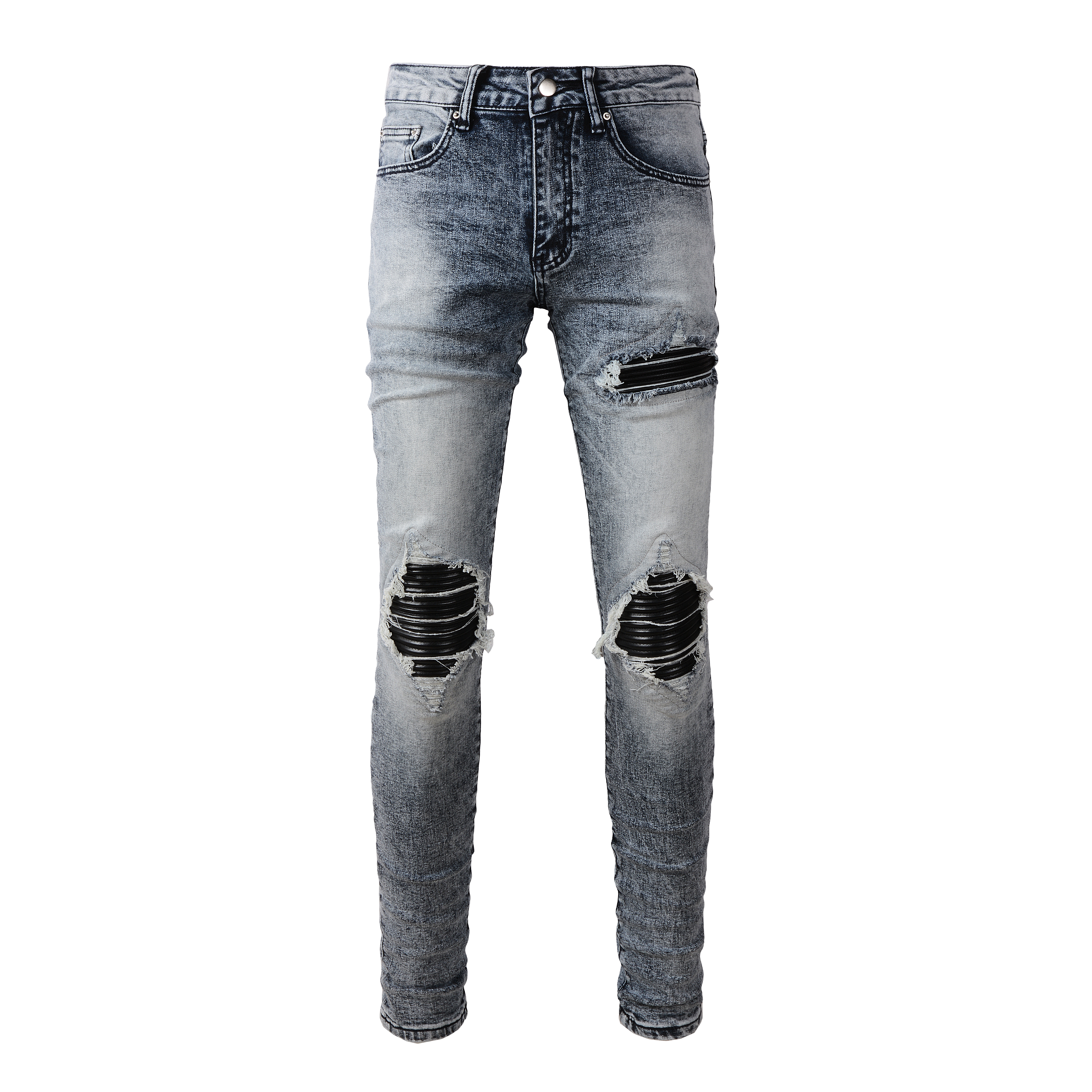 Ripped Panelled Patched Jean - Grey Fade