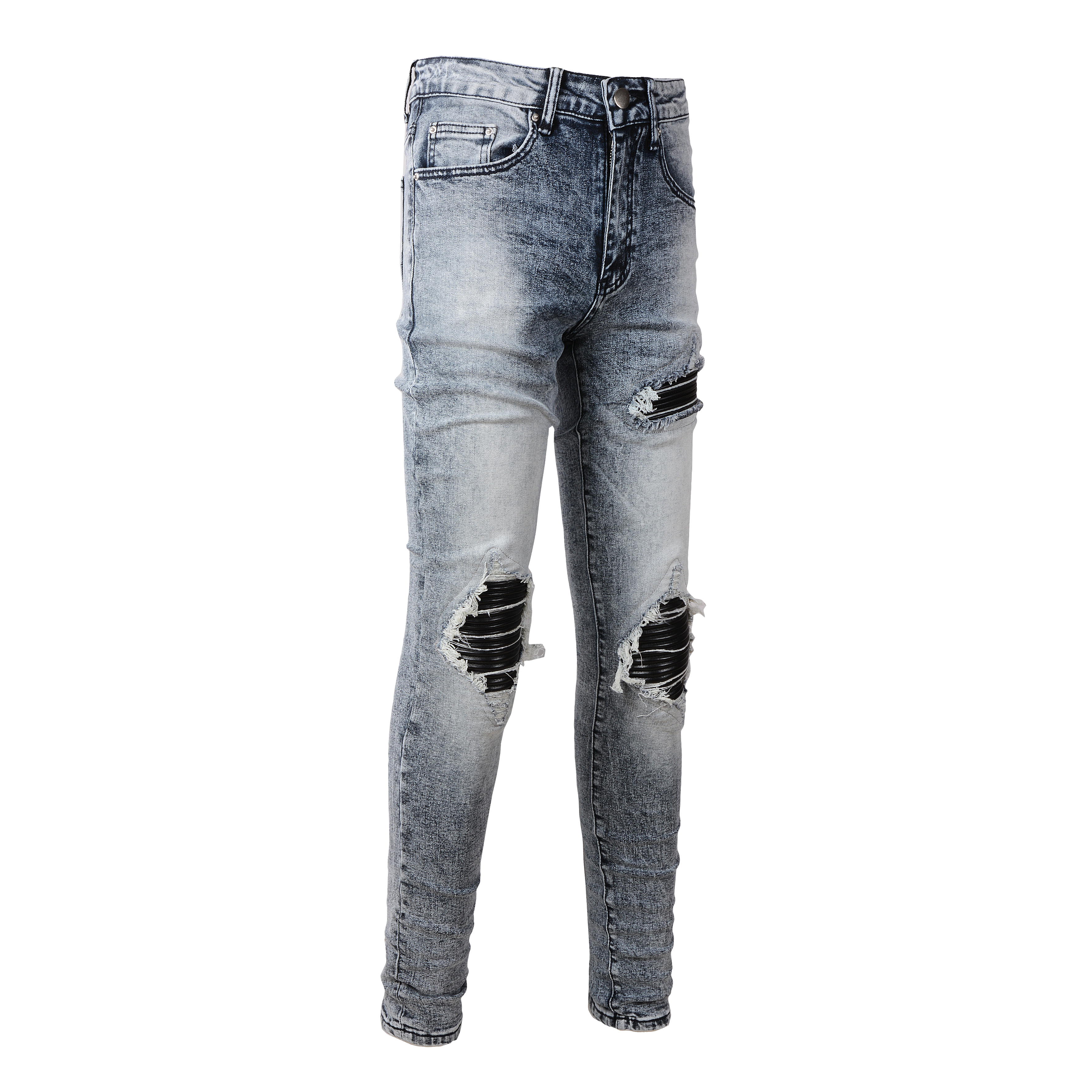 Ripped Panelled Patched Jean - Grey Fade