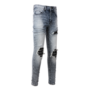 Ripped Panelled Patched Jean - Grey Fade