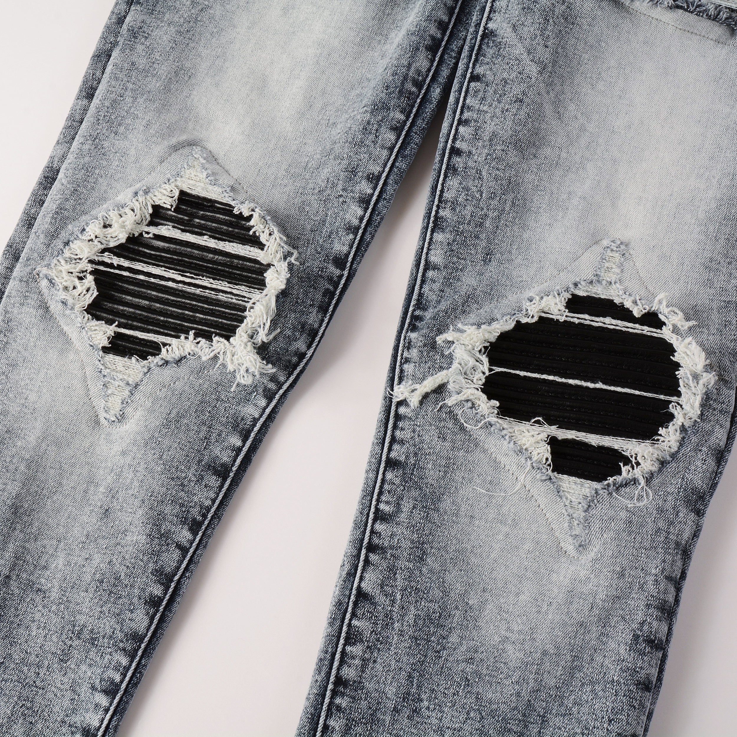 Ripped Panelled Patched Jean - Grey Fade