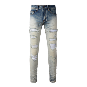 Ripped Rhinestone Jean - Bleached Blue