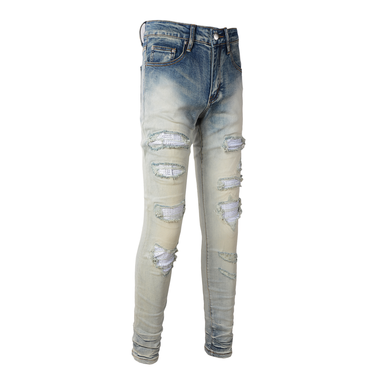 Ripped Rhinestone Jean - Bleached Blue – SAINT JAXON