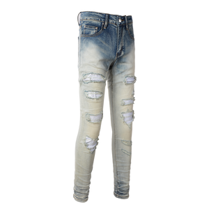 Ripped Rhinestone Jean - Bleached Blue