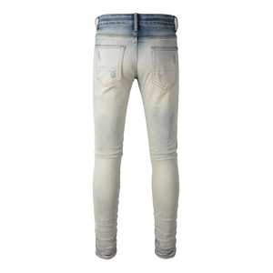 Ripped Rhinestone Jean - Bleached Blue