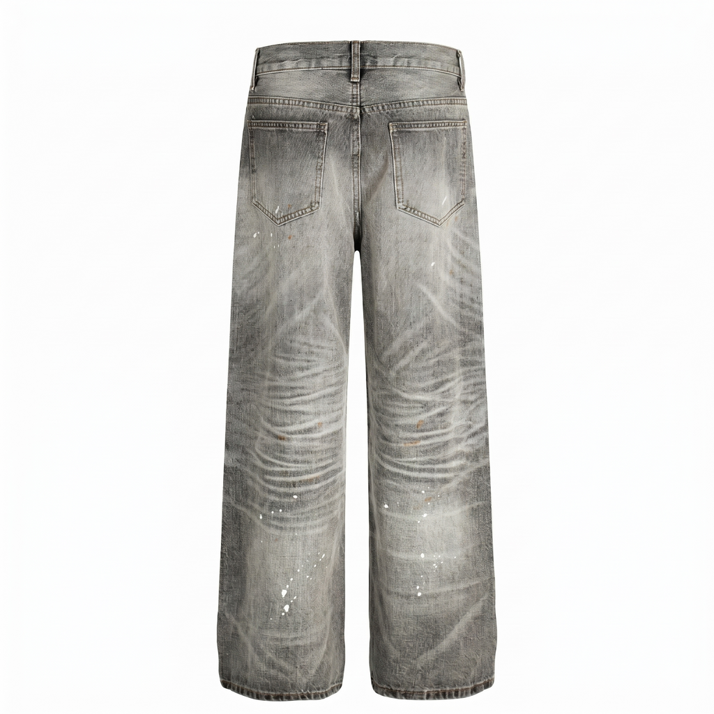 Straight Baggy Paint Splash Jean - Light Grey