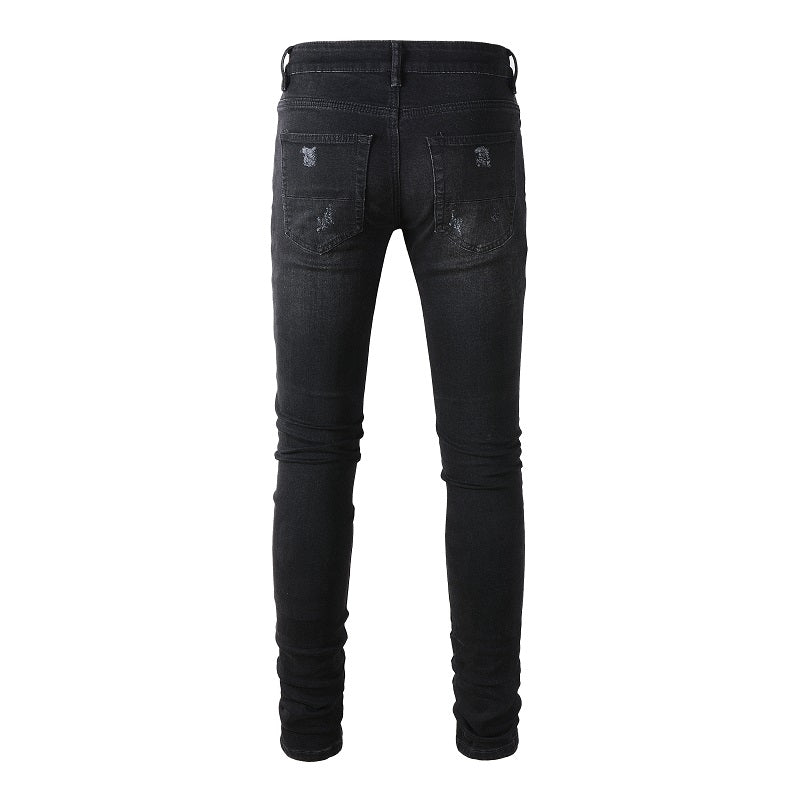 Ripped Panelled Multi Bandana Jean - Black