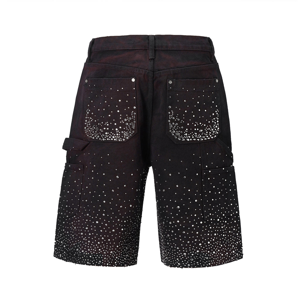 Rhinestone Cargo Denim Shorts - Black