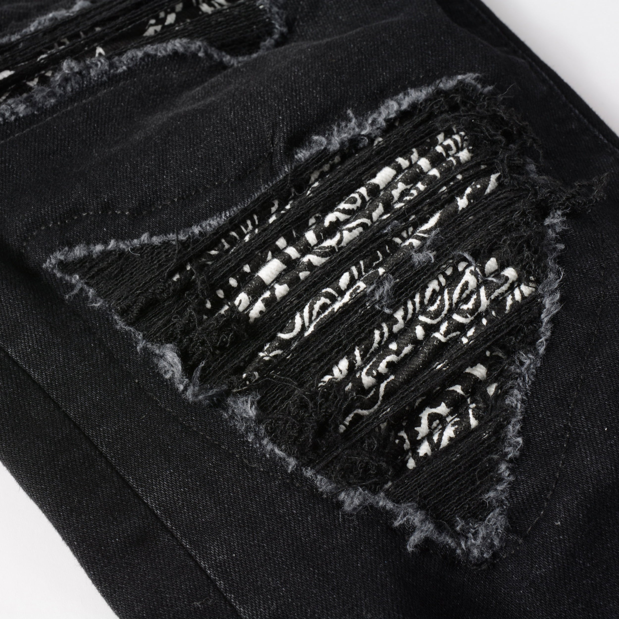 Ripped Panelled Multi Bandana Jean - Black