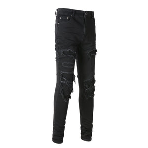 Ripped Panelled Patched Jean - Black - SAINT JAXON