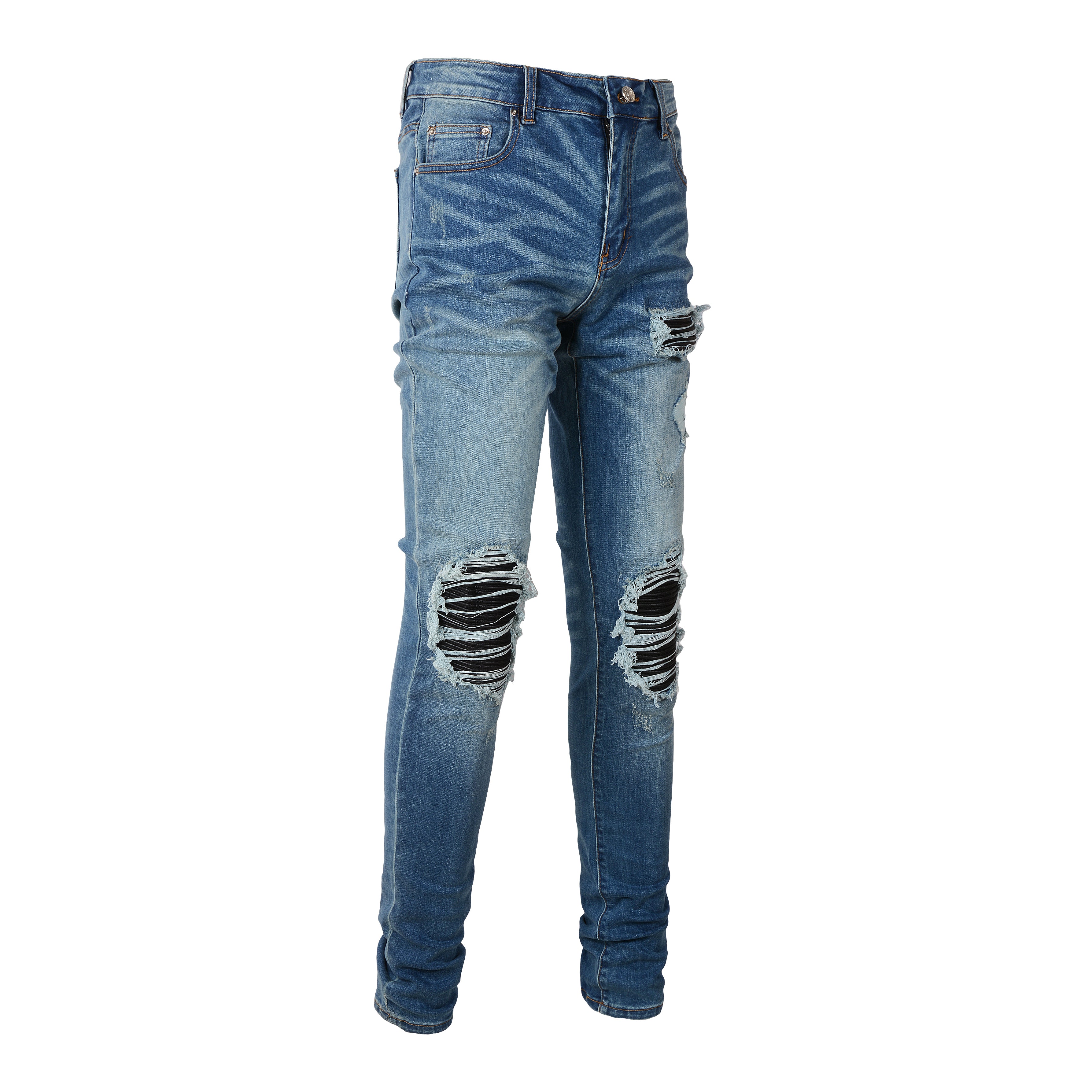 Ripped Panelled Patched Jean - Vintage Blue