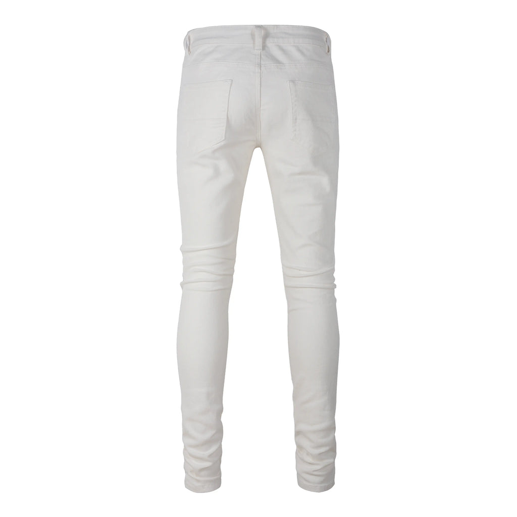 Ripped Rhinestone Jean - White - SAINT JAXON
