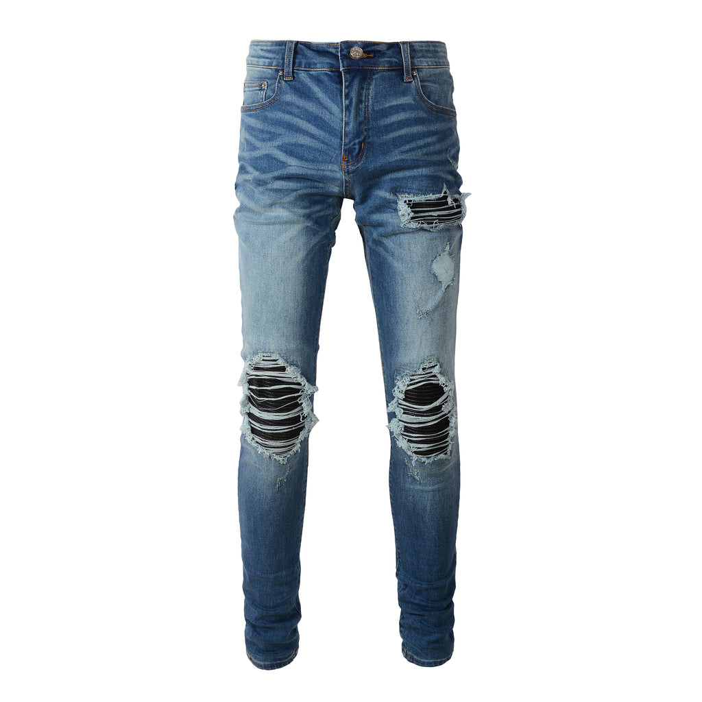 Ripped Panelled Patched Jean - Vintage Blue