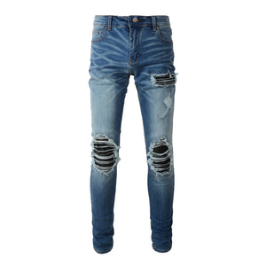 Ripped Panelled Patched Jean - Vintage Blue