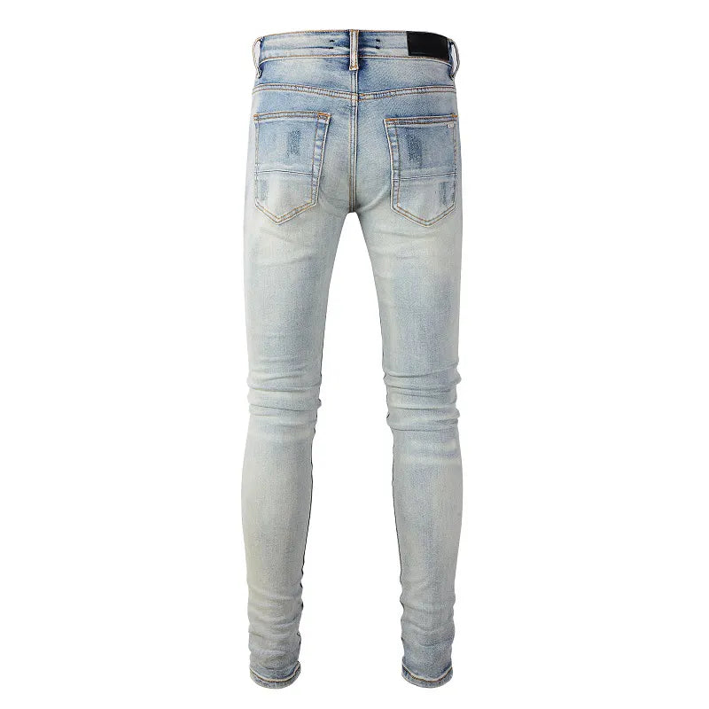 Ripped Panelled Patched Jean - Light Blue - SAINT JAXON