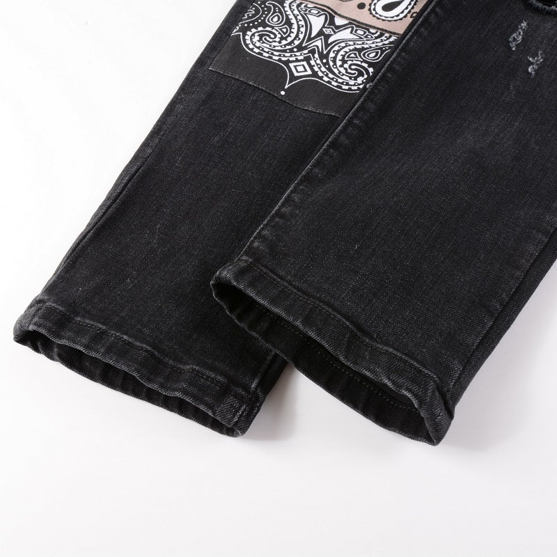 Ripped Panelled Multi Bandana Jean - Washed Black - SAINT JAXON