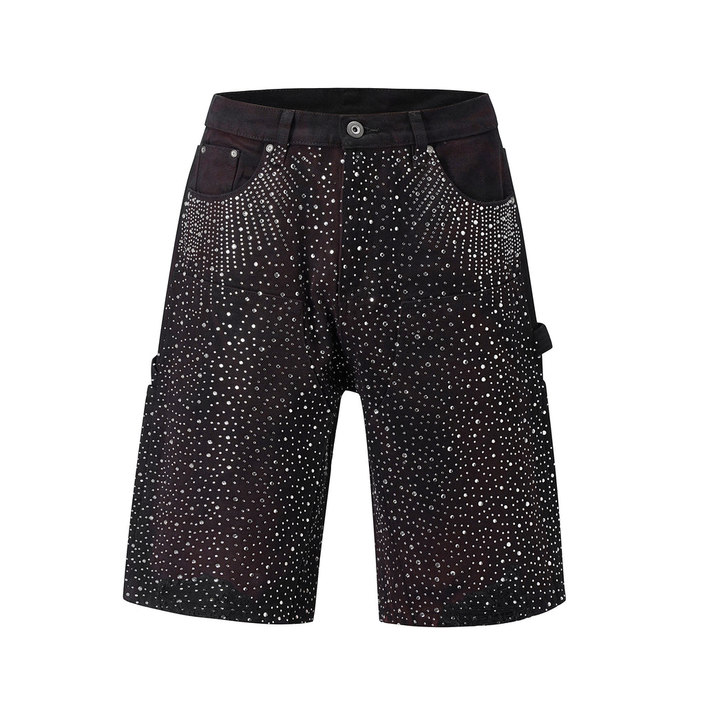 Rhinestone Cargo Denim Shorts - Black
