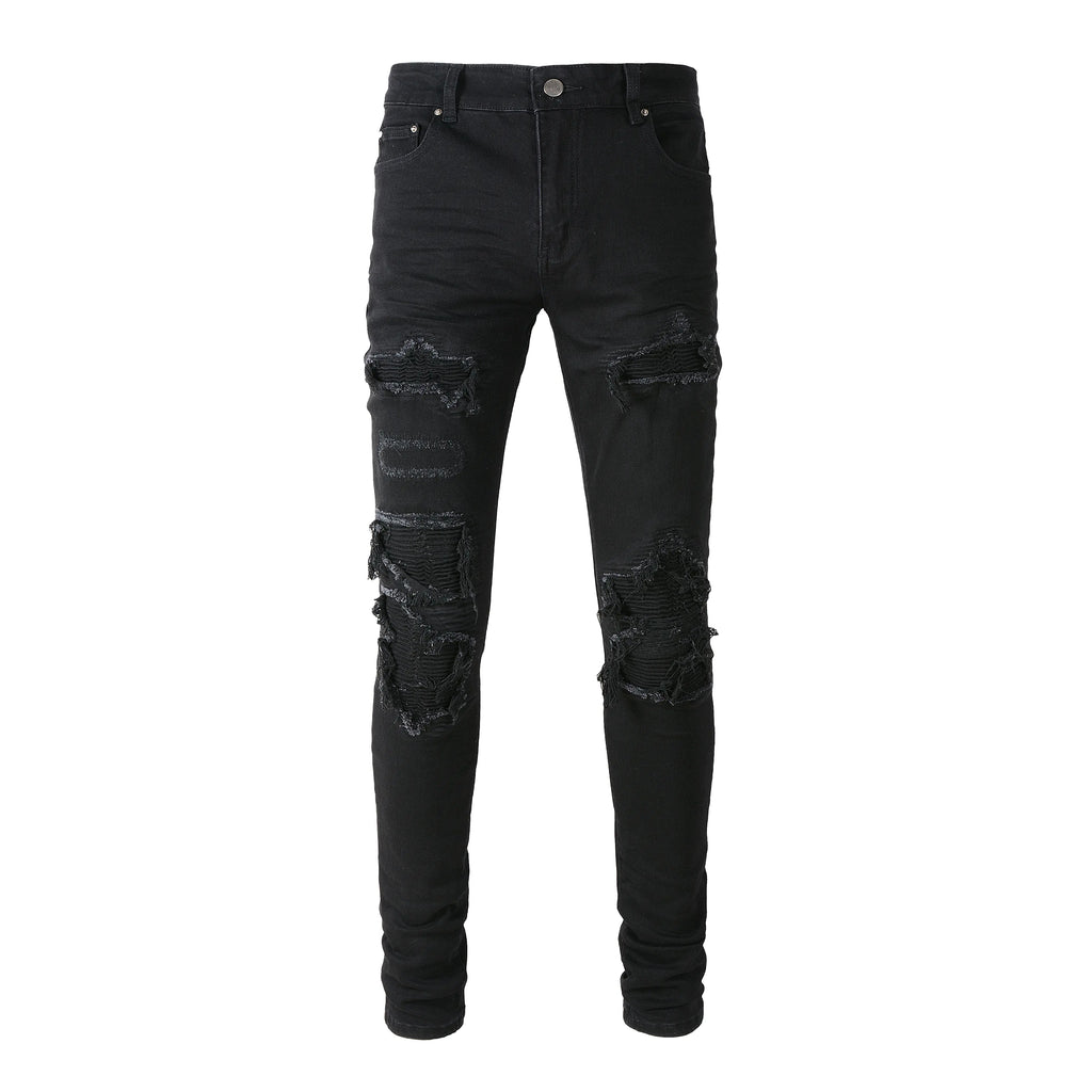 Ripped Panelled Patched Jean - Black - SAINT JAXON