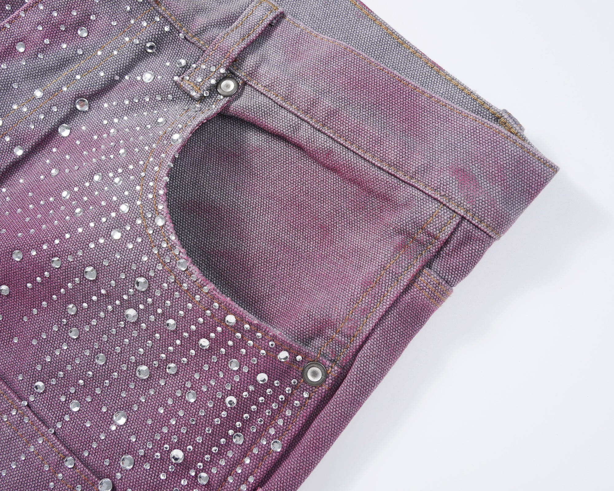 Rhinestone Repaired Cargo Denim Shorts - Purple